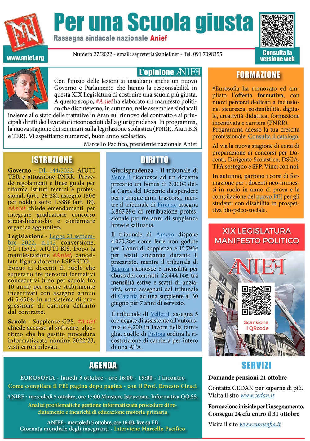 RASSEGNA SINDACALE ANIEF N 27-2022