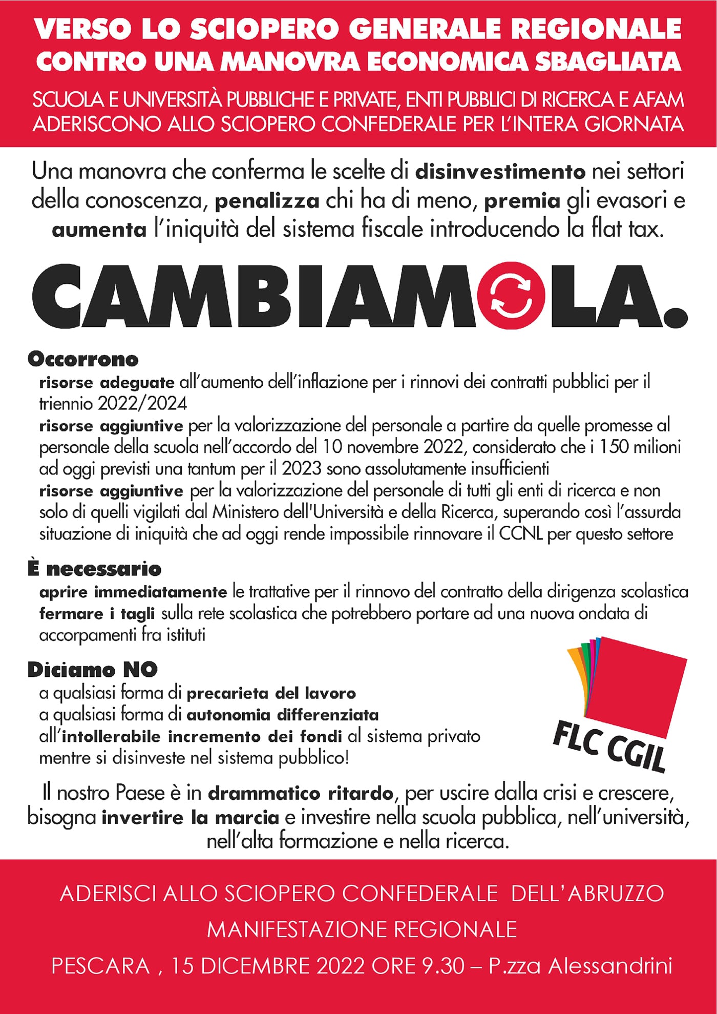 Volantino Sciopero 15 dicembre FLC .Abruzzo