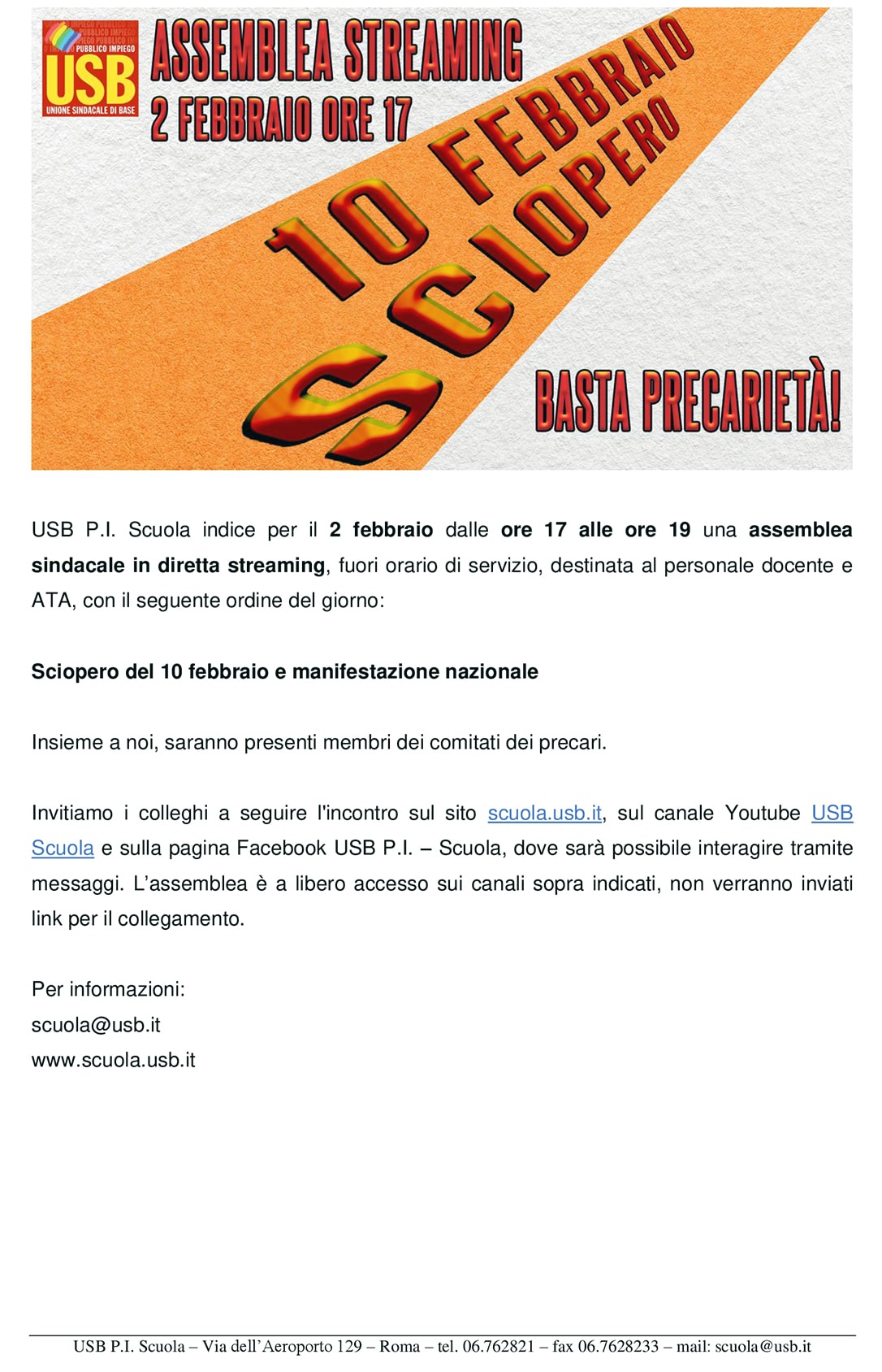 Assemblea sindacale USB 2 febbraio 2023