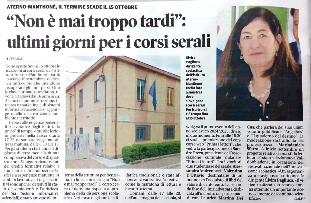 Articolo IL CENTRO ''Non è mai troppo tardi per il diploma''