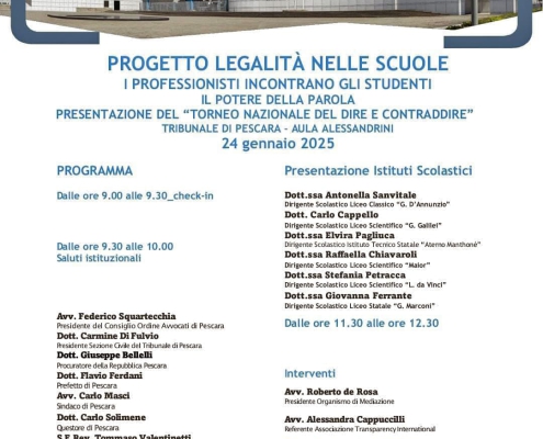 Progetto legalità nelle scuole. Torneo nazionale del Dire e contraddire 2