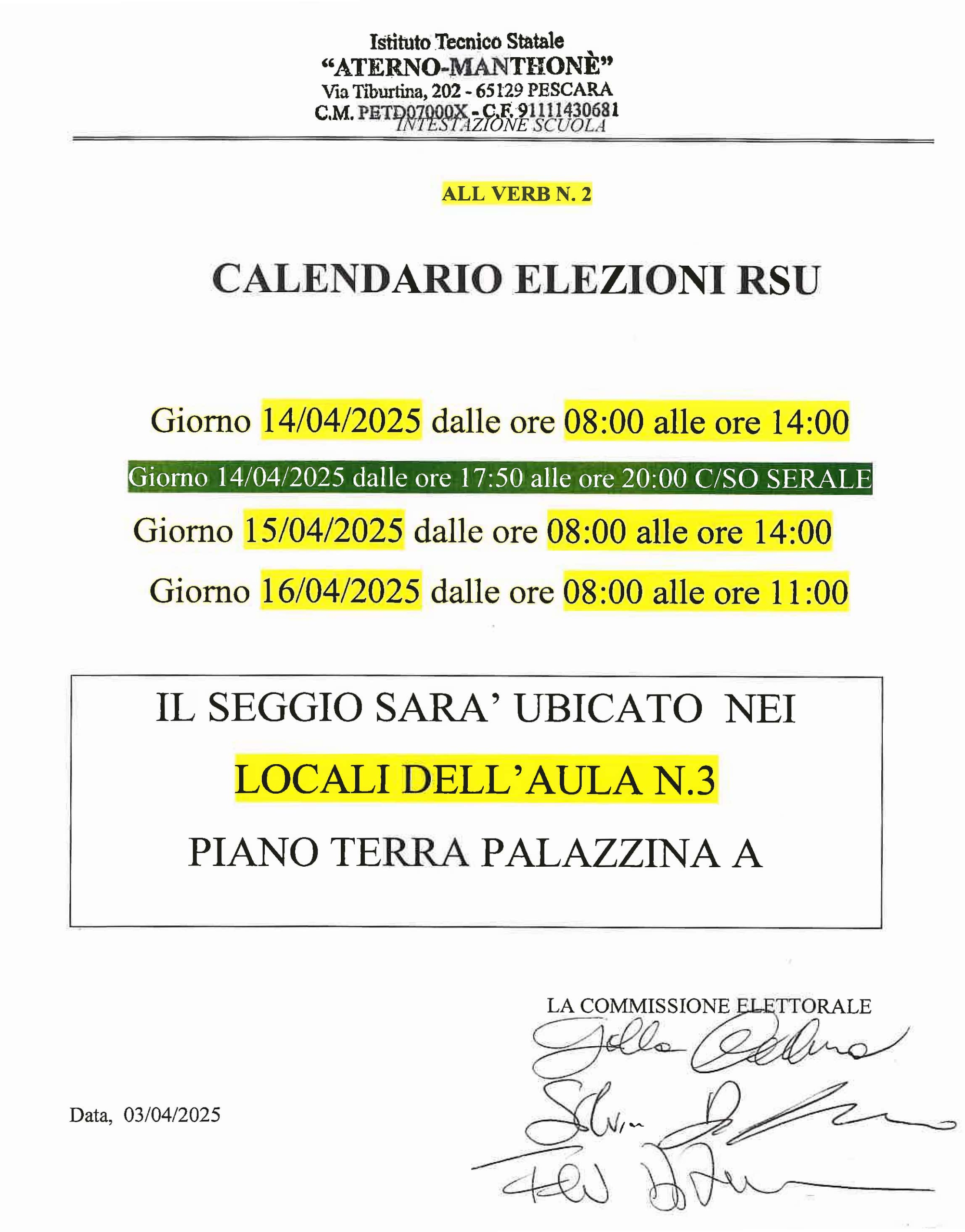 Orari apertura seggo elezioni RSU 2025